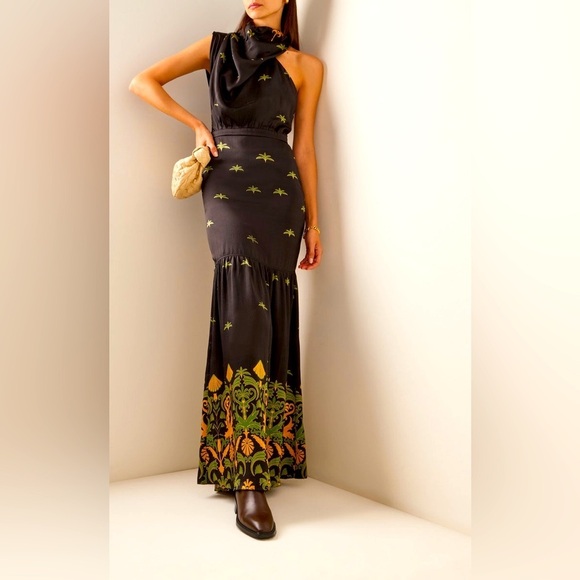 Johanna Ortiz Black Mystical Activist Silk Maxi Dress 4 - Picture 1 of 14